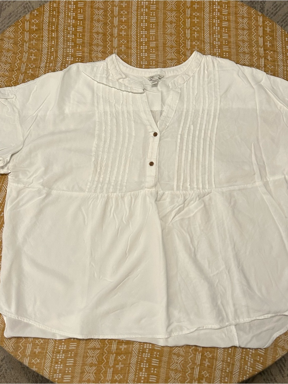 Cato White Pintuck Button-Front Peasant Blouse Plus Size